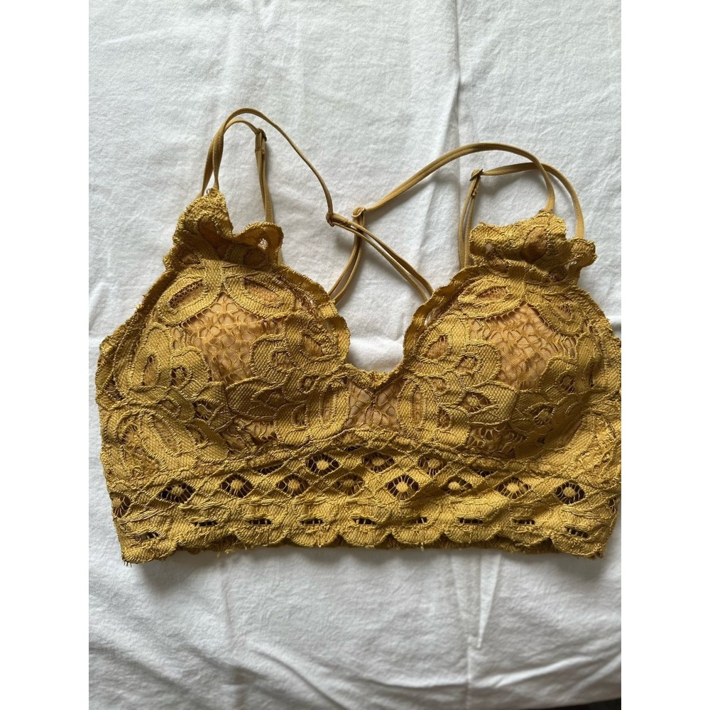 wishlist Gold Crochet Lace Wireless Bralette Bra Pullover Adjustable Straps S